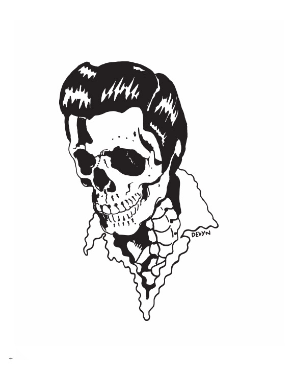 elvis, skeleton, skull, devyn haas, pen, ink, , illustration